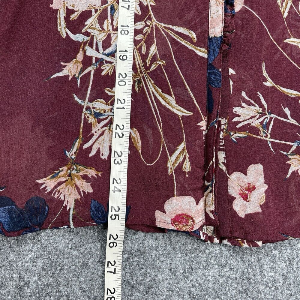 Lucky Brand Top Womens Large Floral Button Front Semi Sheer Ruffle Trim Blouse - Picture 10 of 10